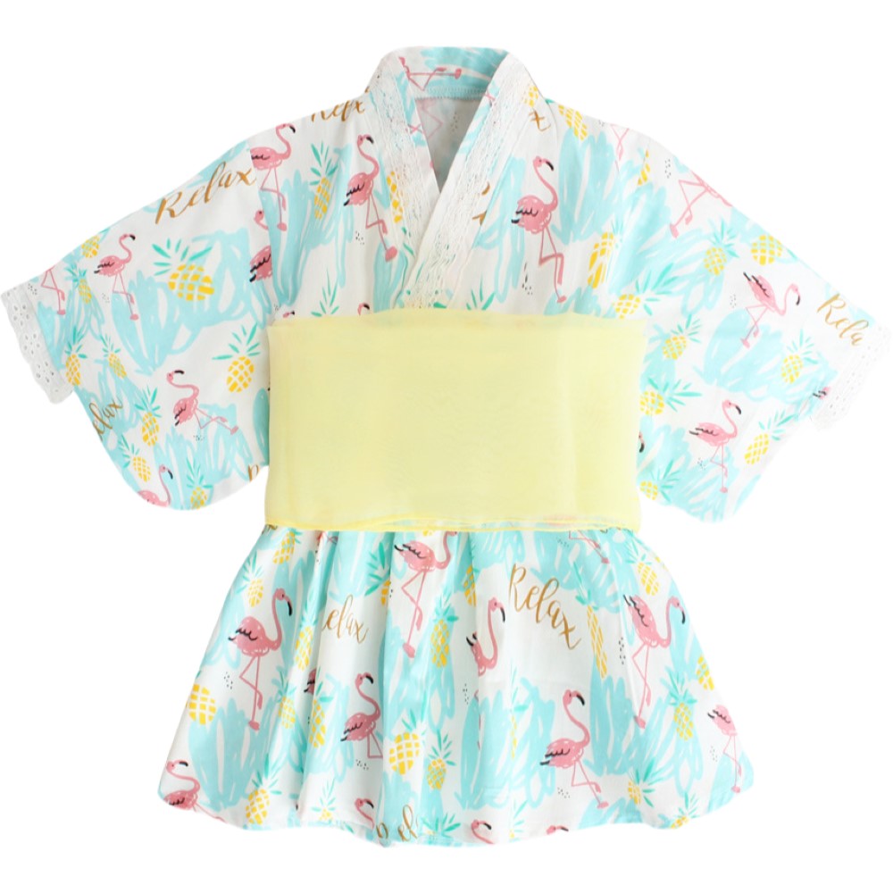 浴衣 2点セット 3点セット ワンピースタイプ セパレートタイプ 帯 子供 キッズ ベビー 女の子 ガールズ 花柄 フラワー フラミンゴ ウサギ 夏祭 | plusnao | 07