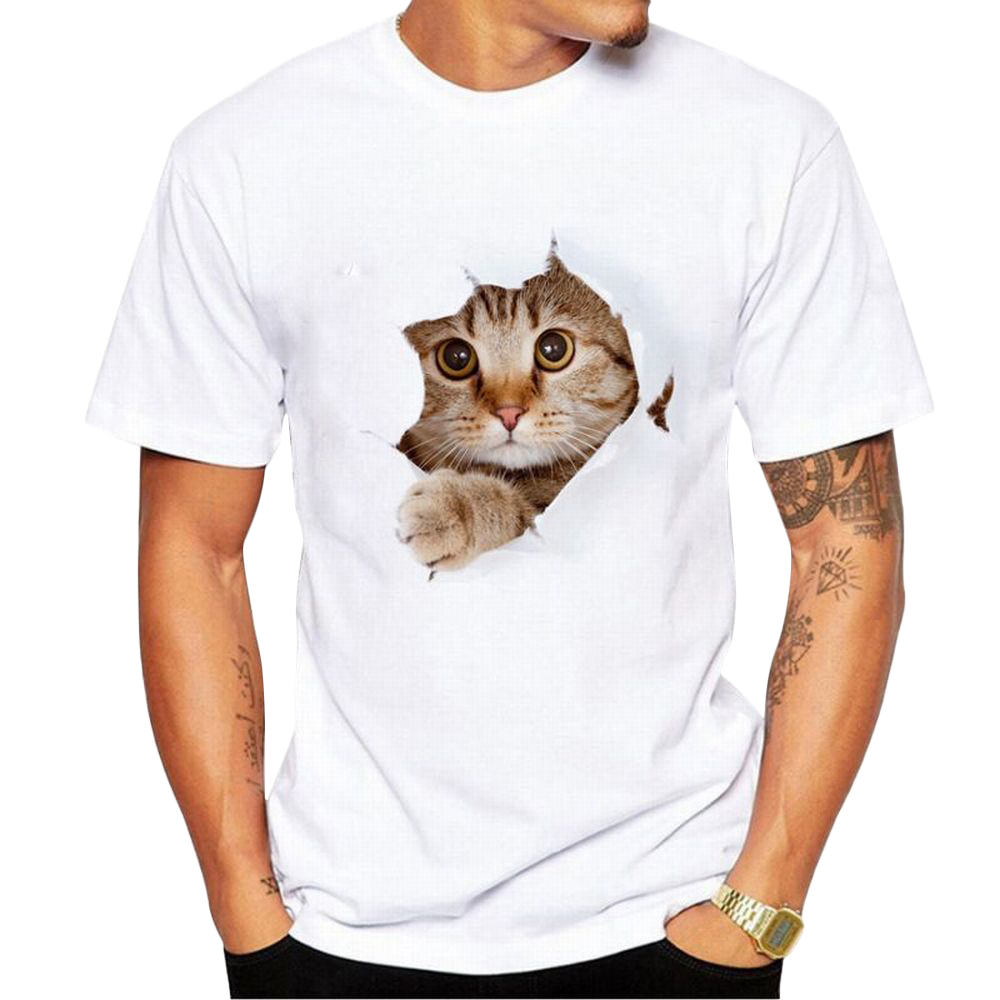 Tシャツ 半袖 クルーネック トリックアート 猫 ラウンドネック カットソー メンズ 3Dアート 立体的 プリントTシャツ イラスト おもしろプリント｜plusnao｜11