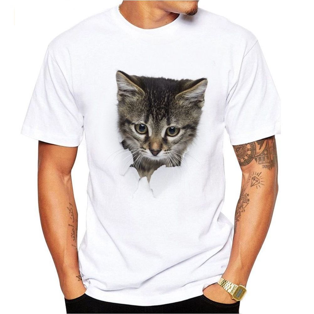 Tシャツ 半袖 クルーネック トリックアート 猫 ラウンドネック カットソー メンズ 3Dアート 立体的 プリントTシャツ イラスト おもしろプリント｜plusnao｜04