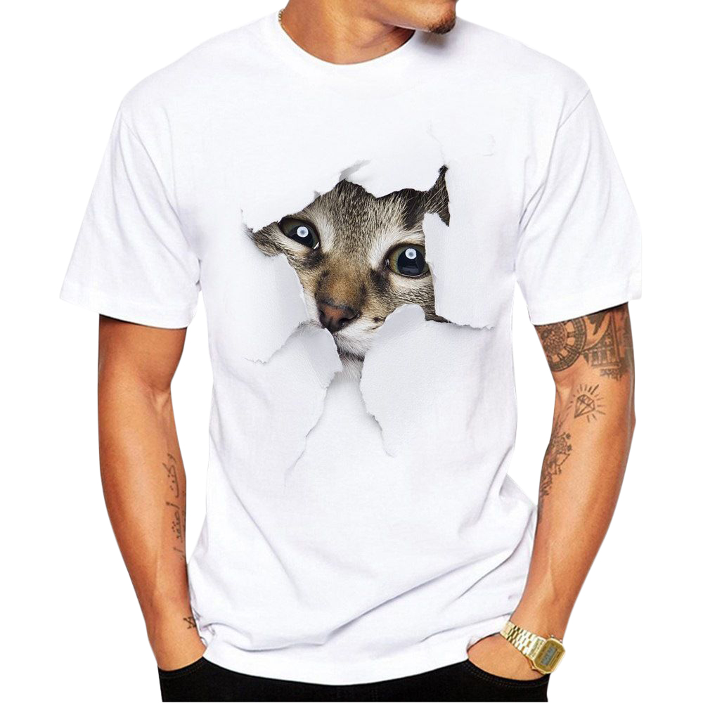 Tシャツ 半袖 クルーネック トリックアート 猫 ラウンドネック カットソー メンズ 3Dアート 立体的 プリントTシャツ イラスト おもしろプリント｜plusnao｜07
