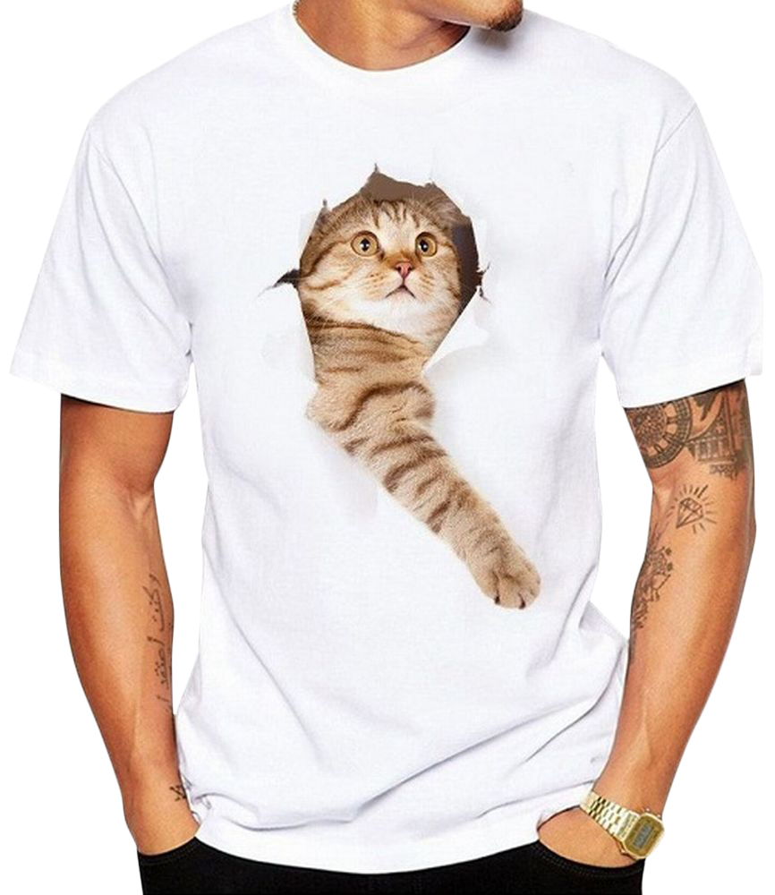 Tシャツ 半袖 クルーネック トリックアート 猫 ラウンドネック カットソー メンズ 3Dアート 立体的 プリントTシャツ イラスト おもしろプリント｜plusnao｜08