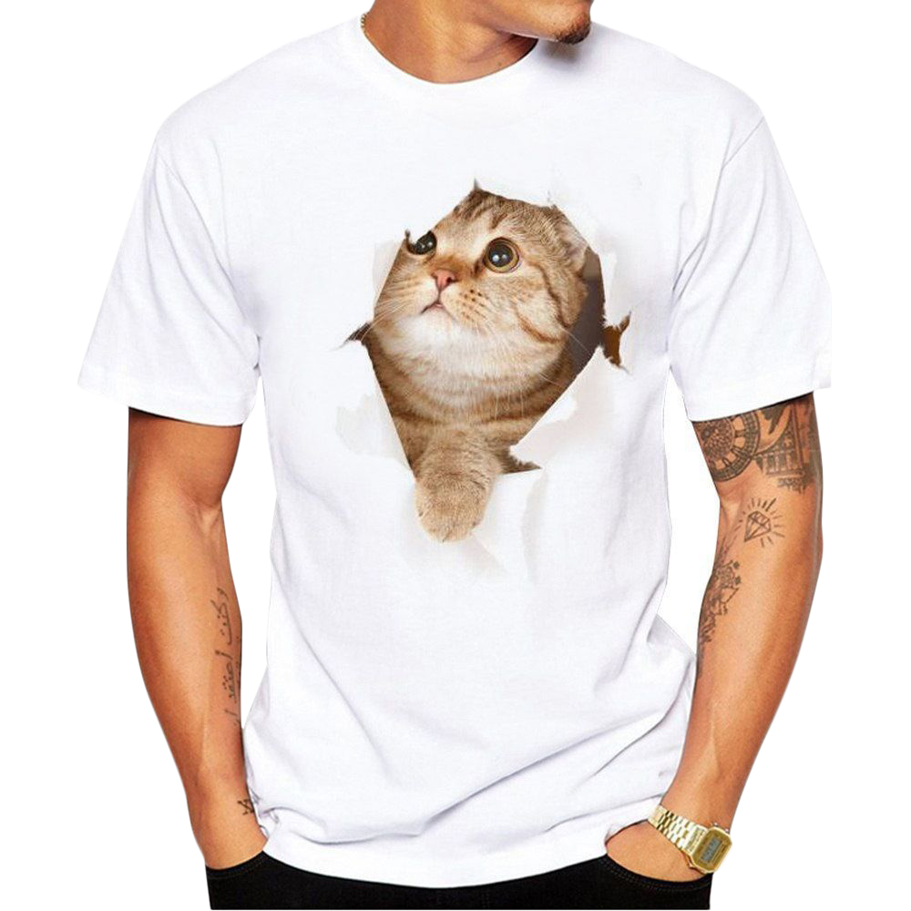 Tシャツ 半袖 クルーネック トリックアート 猫 ラウンドネック カットソー メンズ 3Dアート 立体的 プリントTシャツ イラスト おもしろプリント｜plusnao｜10
