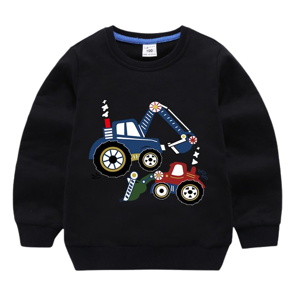 トレーナー キッズ 子供用 男の子 長袖 ラウンドネック 丸首 プリント ショベルカー かっこいい カジュアル シンプル カラバリ豊富 春 秋 冬 お 割引購入