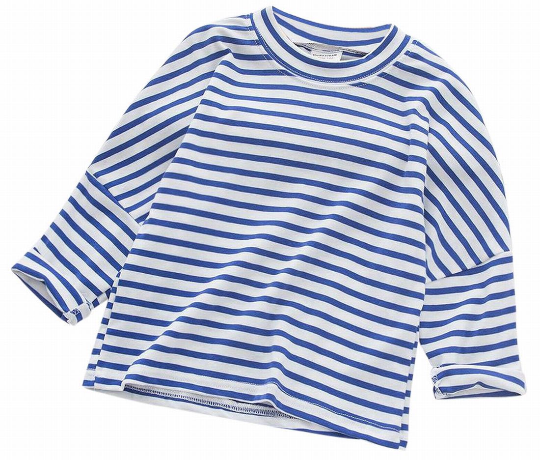 Tシャツ ロンT カットソー 長袖 クルーネック ドロップショルダー ボーダー柄 子供服 キッズ トップス カジュアル 定番 着まわし ヘビロテ バイ｜plusnao｜06