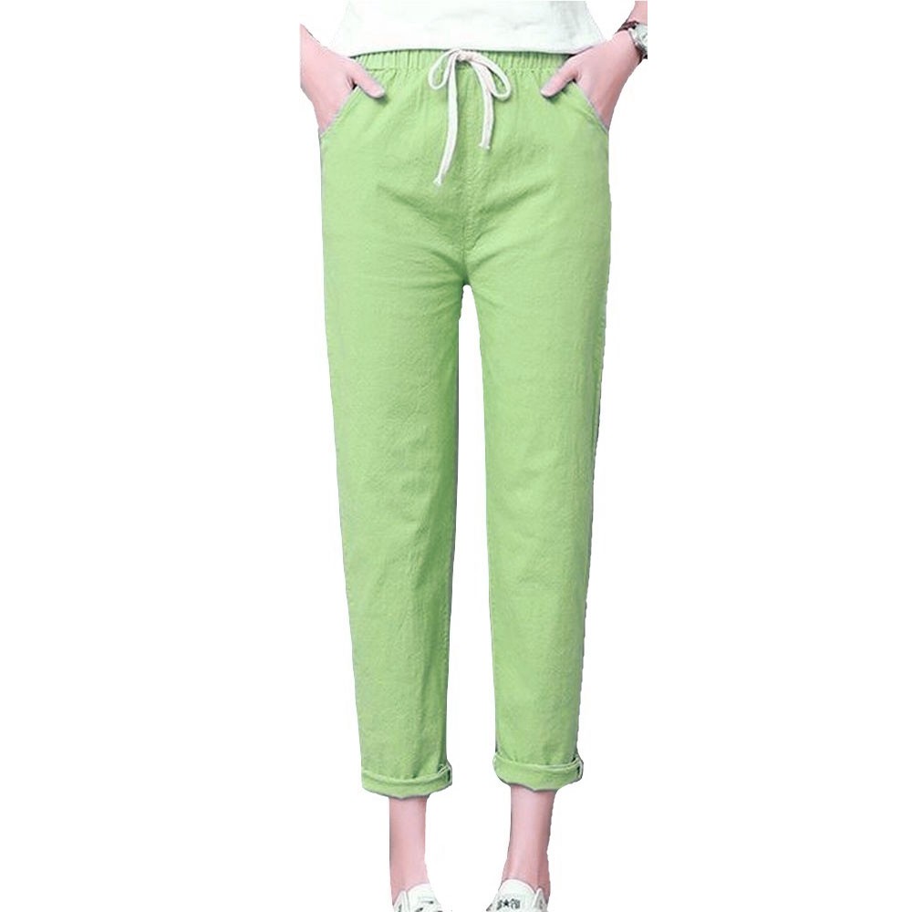 100%品質保証!-9分丈パンツ チノパンツ ストレートパンツ ロール•アップ レディース ボトムス 長ズボン ロングパンツ ウエストゴム ウエスト紐•  夏 ポケット おしゃ XL ライトブルー