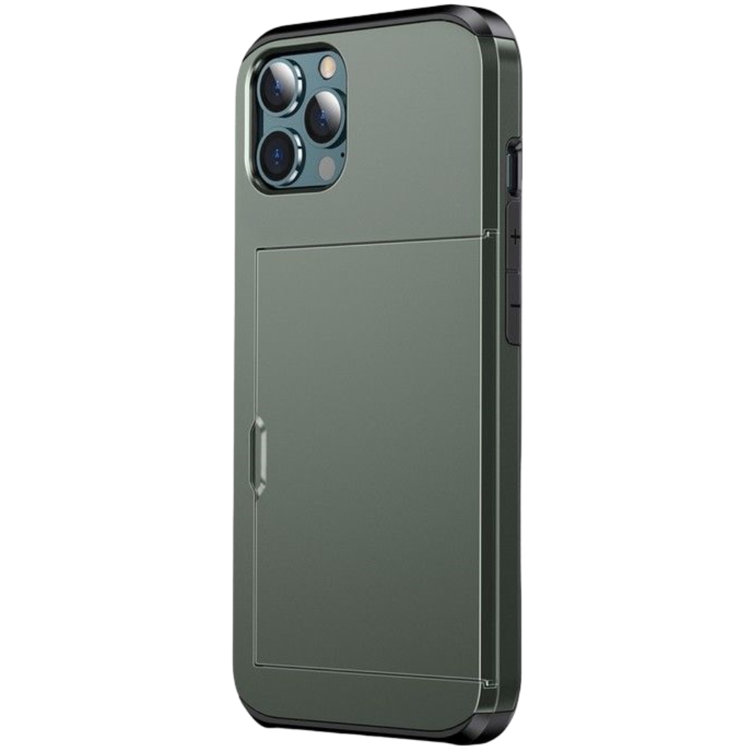 iPhone カバー　カードケース付き　グレー iPhone用ケース カードホルダー付き 汎用型 カード収納 交通系カード