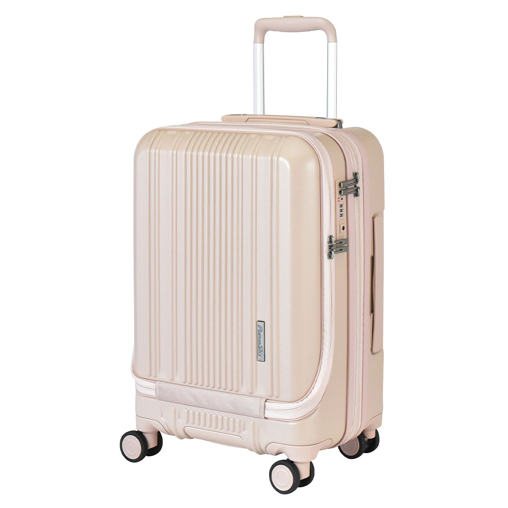 スーツケース キャリーケース フロントオープン Sサイズ 機内持ち込み 拡張 大容量 40L(46L)軽量 HINOMOTO ストッパー 静音