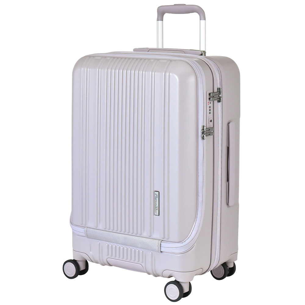 【新商品】スーツケース キャリーバッグ フロントオープン 拡張 Mサイズ 大容量 53L(61L)軽量 HINOMOTO ストッパー 静音 出張  修学旅行 4泊5日