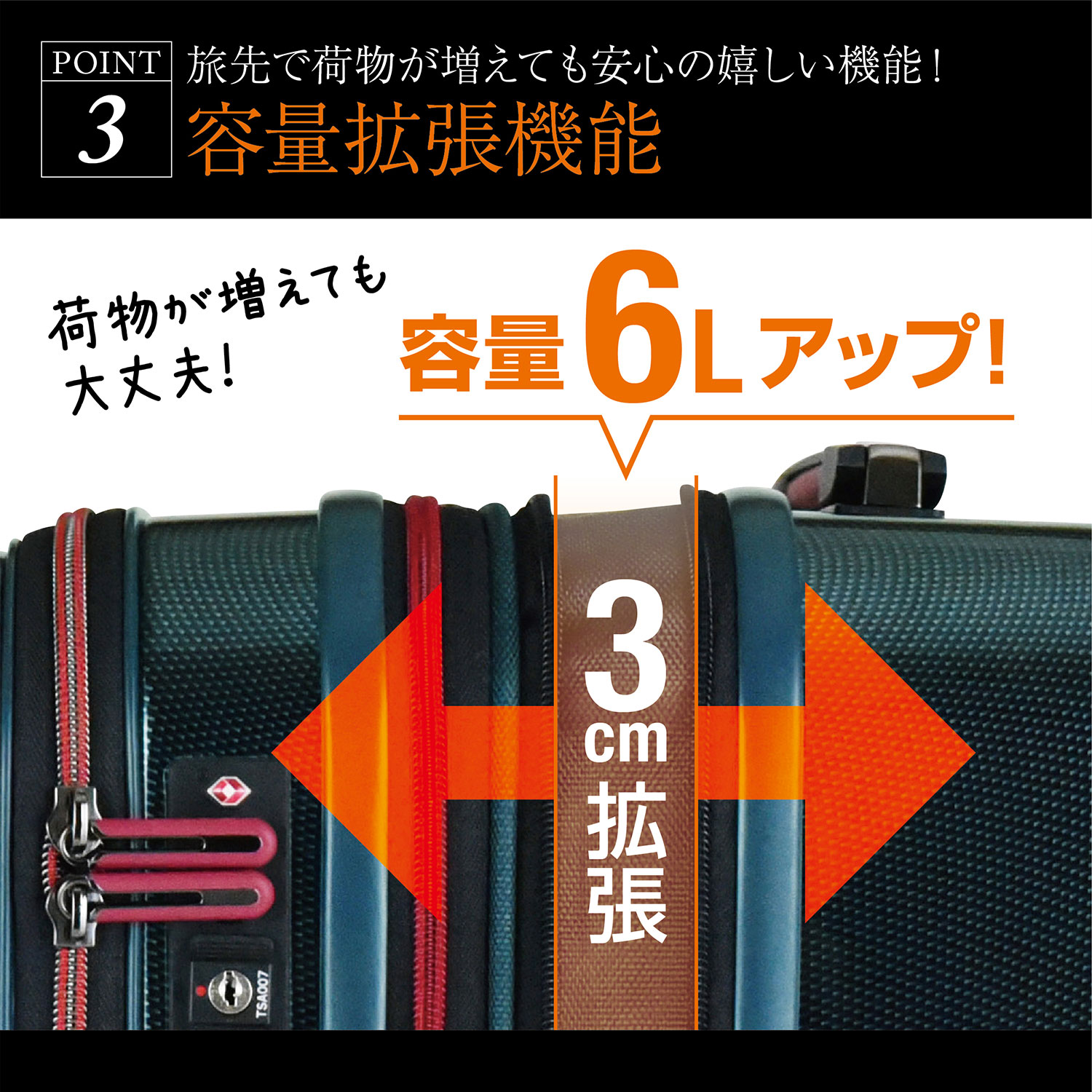 スーツケース ストッパー付き フロントオープン 拡張 Mサイズ 56L(62L