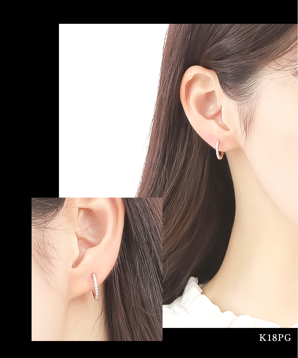 ピアス レディース フープピアス K18 ゴールド 18金 ピンクゴールド ダイヤモンド 0.2ct   ギフト 妻 記念日 つけっぱなし 爆買の画像