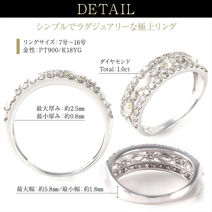 指輪 レディース リング ダイヤモンド ダイヤ プラチナ K18 18金 1.0ct 鑑別カード PT900 プレゼント ギフト 女性 妻 記念日  アクセサリー ギフト