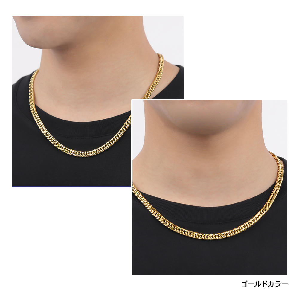 喜平 ネックレス 18金 カラー ステンレス 喜平ネックレス K18 6面 6面ダブル 50cm チェーンのみ メンズ メンズネックレス ダブル キヘイ 爆買の画像