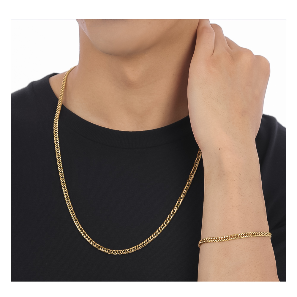 喜平 ネックレス k18 カラー ステンレス 喜平ネックレス 6面 6面ダブル 60cm チェーンのみ メンズ メンズネックレス ダブル キヘイ 爆買の画像