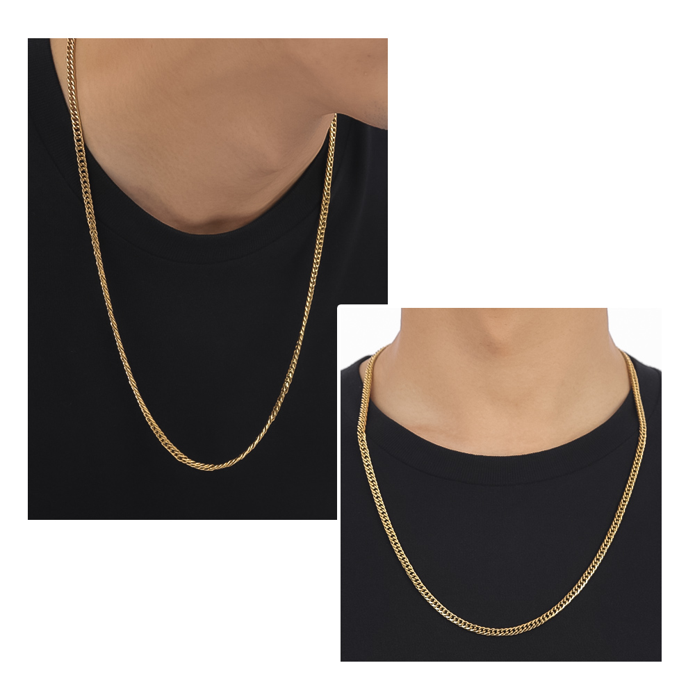 喜平 ネックレス k18 カラー ステンレス 喜平ネックレス 6面 6面ダブル 60cm チェーンのみ メンズ メンズネックレス ダブル キヘイ 爆買の画像