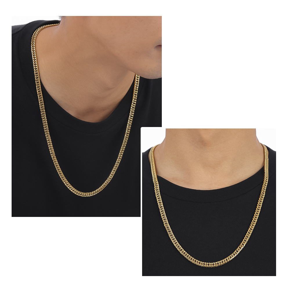 喜平 ネックレス k18 カラー ステンレス 喜平ネックレス 6面 6面ダブル 60cm チェーンのみ メンズ メンズネックレス ダブル キヘイ 爆買の画像