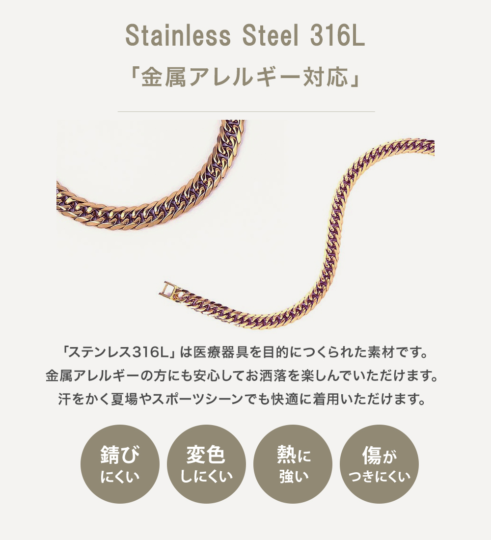 喜平 ネックレス k18 カラー 6面 6面ダブル 50cm キヘイネックレス ステンレス 316L 18k キヘイ メンズ 金属アレルギー 爆買 関連画像2