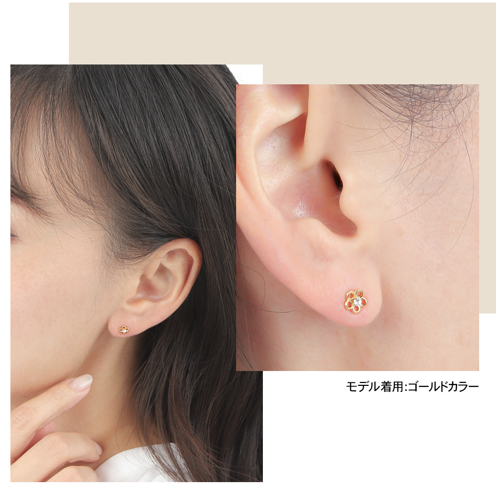y.aHERMES ゴールド ホワイト スタッドピアス　ミニ JCパール付き ゴールド仕上げメタル スタッドピアス | JC Pearl