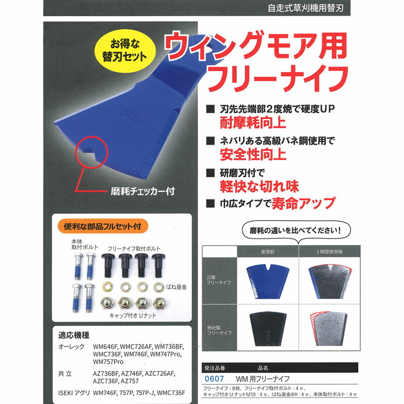 部品のみ ウィングモア用フリーナイフ 1台分 替刃8枚 ボルト