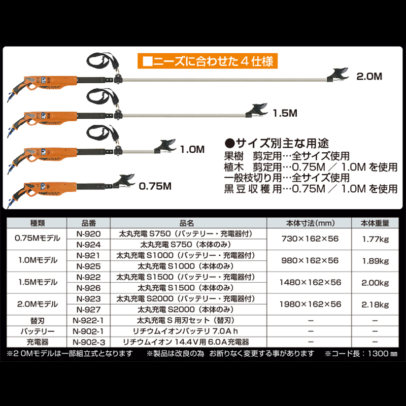 訳あり】 MULHANDZニシガキ 太丸充電プロS 1500 1.5mモデル 充電式太枝