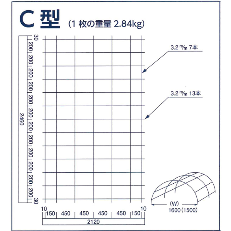 受注生産 10枚 トンネルメッシュ C型 完成品 3.2×1600×2460mm ブドウ
