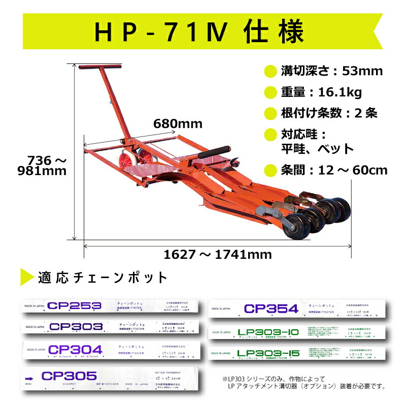 ひっぱりくん HP-7IV 溝切深さ:53mm 2条用 チェーンポット簡易