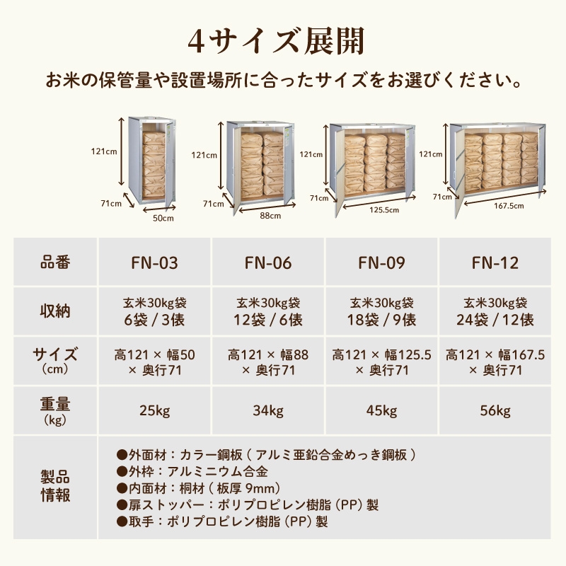 総桐米保管庫 6俵用 30kg入袋で12袋 KN-06 風穴通気孔付 組立式 川辺
