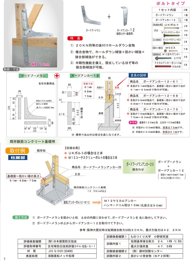 直送品)ウエハラ ガードブーメランアンカー20 20 KN用 GB-A-20 4セット-