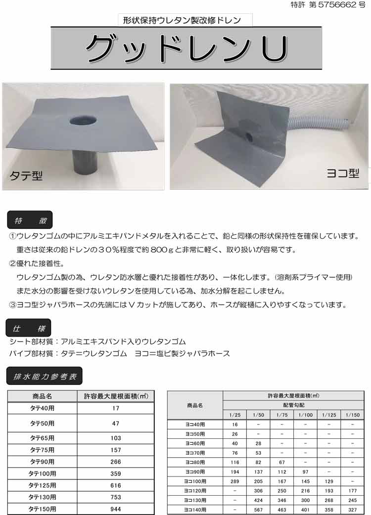 ドレン グッドレンU ヨコ型 50用 2個入 改修ドレン 形状保持 ダクト