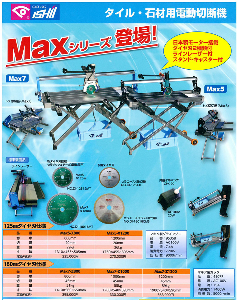 石材 切断 機 マックス Max7-Z800 180mmダイヤ刃タイプ 51kg 石井超硬