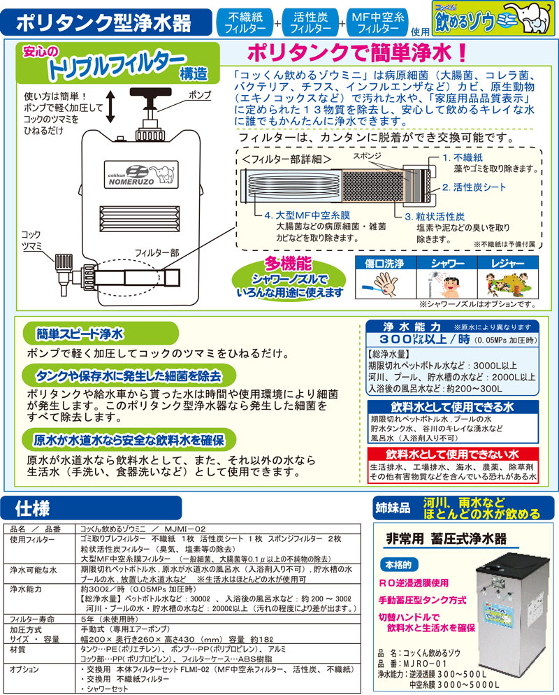 非常用浄水器 飲めるゾウ ミニ MJMI-02 ポリタンク型 防災安全協会推奨