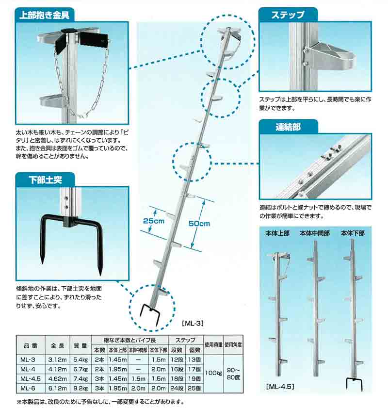 アルミ製 枝打ち 木登り ハシゴ モンキーラダー ML-3 3.12m 強度が高くて軽い 架線索張用 林業 HONKO 代引不可 個人宅配送不可  :504118:プラスワイズ建築 - 通販 - Yahoo!ショッピング