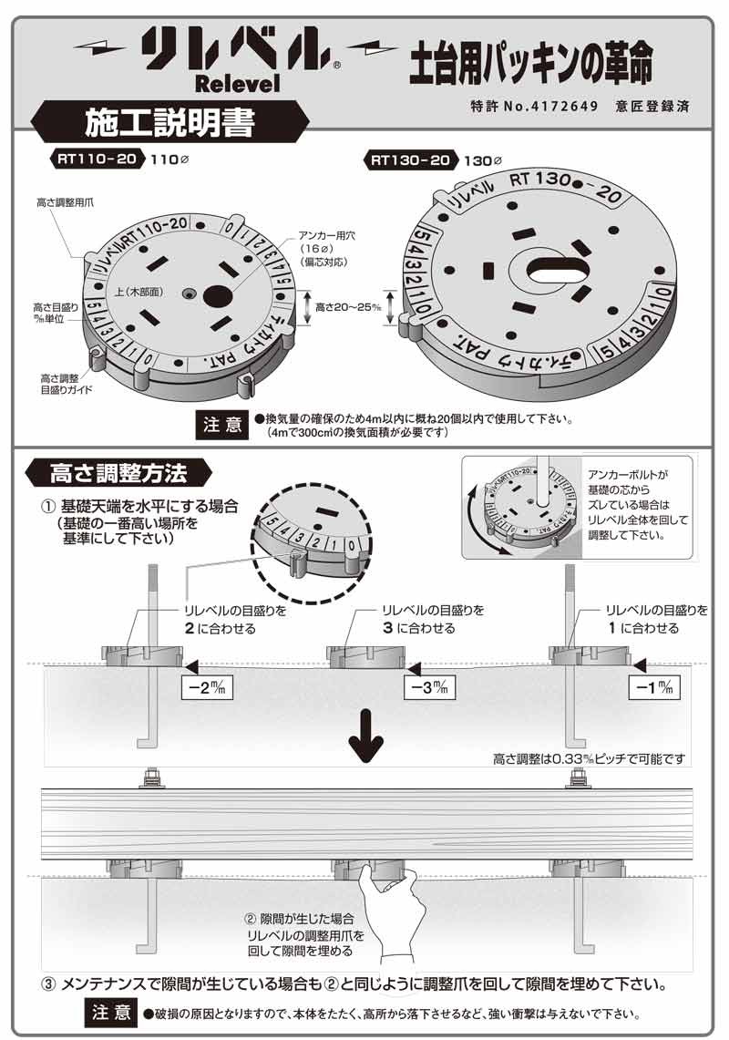 土台用 パッキン スペーサー リレベル RT130-20 外径130 60個入