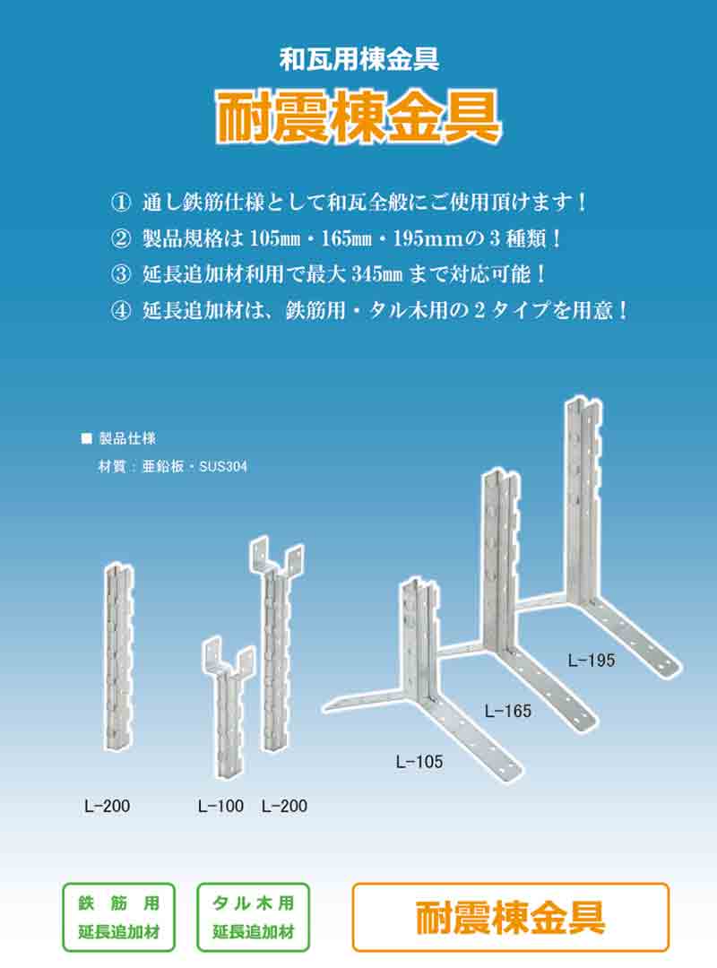 100個入】耐震棟金具 L-195 0411900 亜鉛 屋根 金具 大棟 瓦 スワロー 代引不可 :504667:プラスワイズ建築 - 通販 -  Yahoo!ショッピング