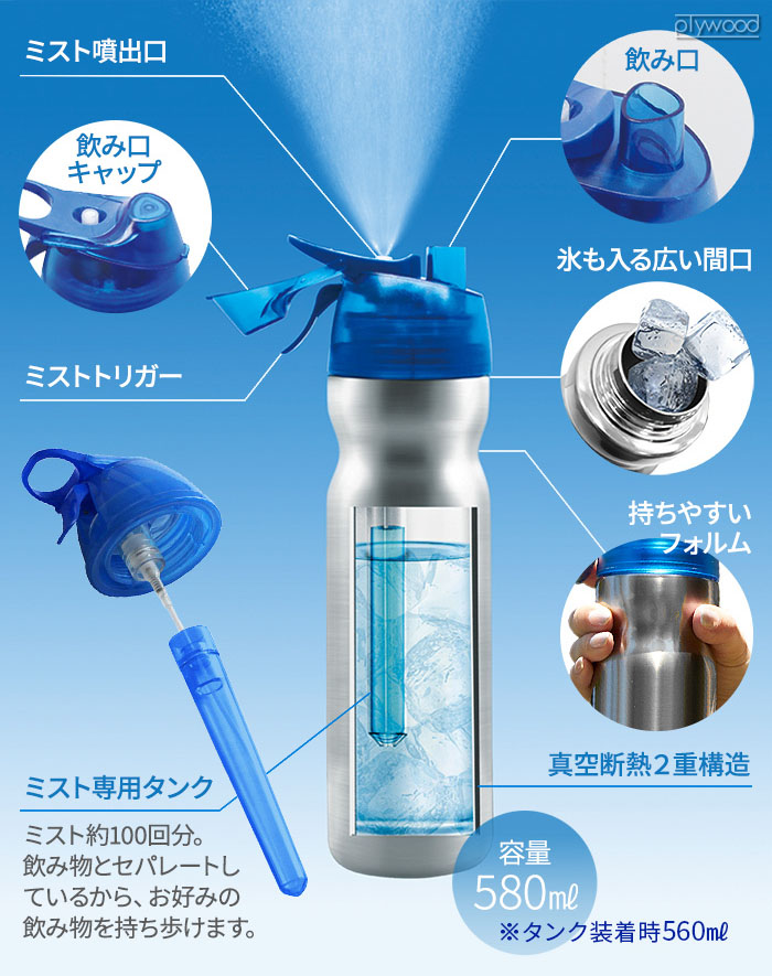 ドリンクミストSS 冷却スプレー 保冷水筒 水筒 マイボトル 洗いやすい