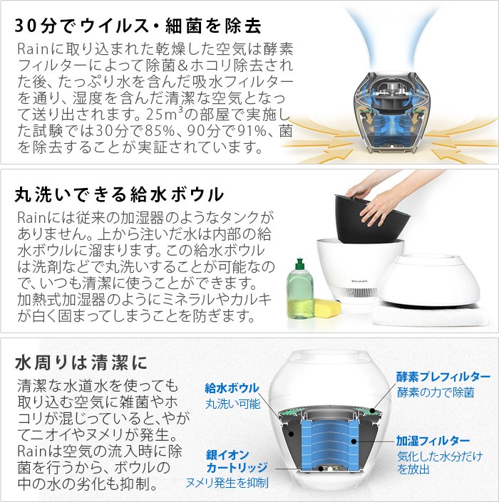 バルミューダ レイン 加湿器 Wi-Fi 非対応 BALMUDA Rain ERN-1100SD-WK