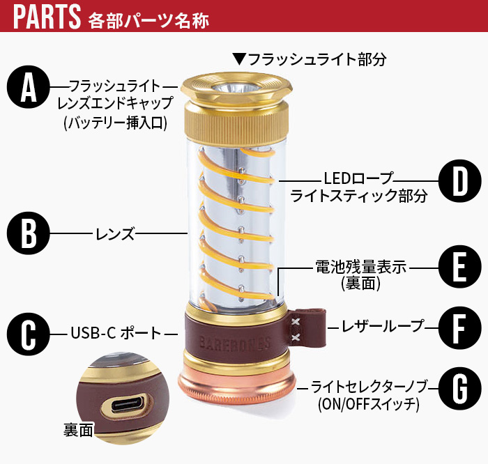 ベアボーンズ エジソン ライトスティックLED BAREBONES EDISON LIGHT STICK ランタン 充電式 小型 ハンドライト  懐中電灯 キャンプ アウトドア 釣り 防災グッズ