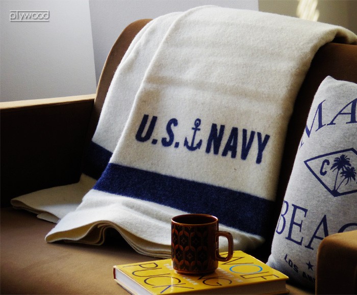 ブランケット ひざ掛け アメリカ Faribault Woolen Mill US Navy Cream