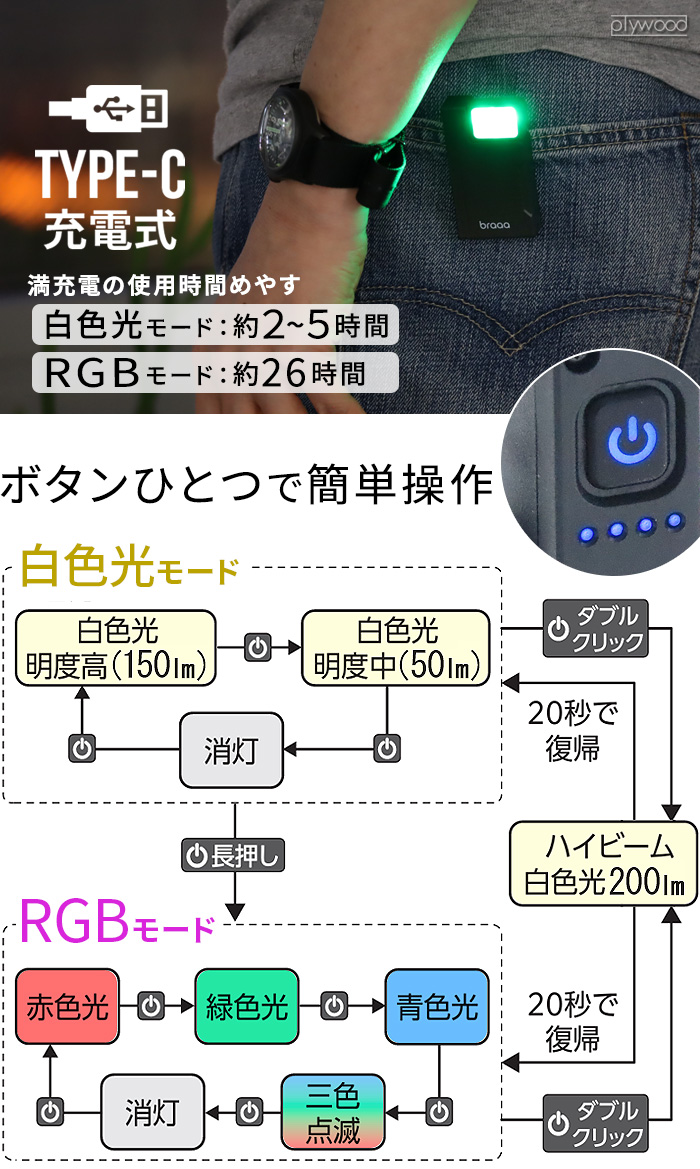 ネコポスOK braaa 3WAY CLIP LIGHT ブラー 3ウェイ クリップライト