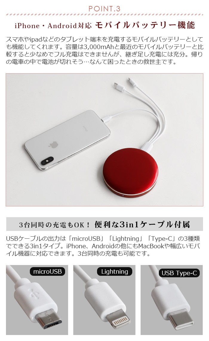 コンパクトミラー＆USBモバイルバッテリー HYPER Pearl Compact