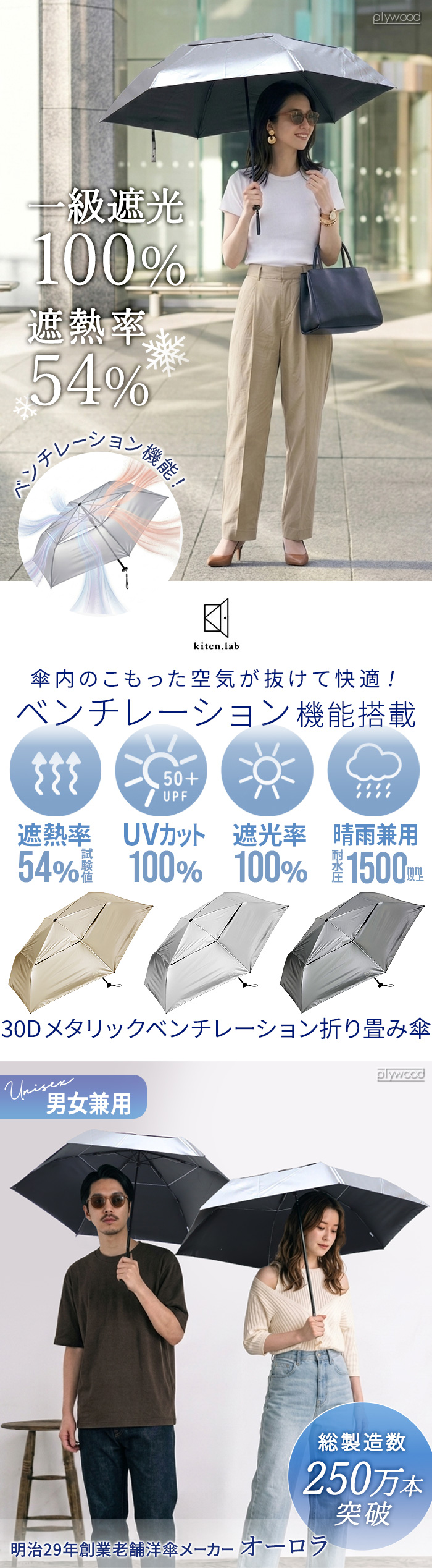 kiten.lab 30Dメタリックベンチレーション 折り畳み傘 6本骨 1KKN28401