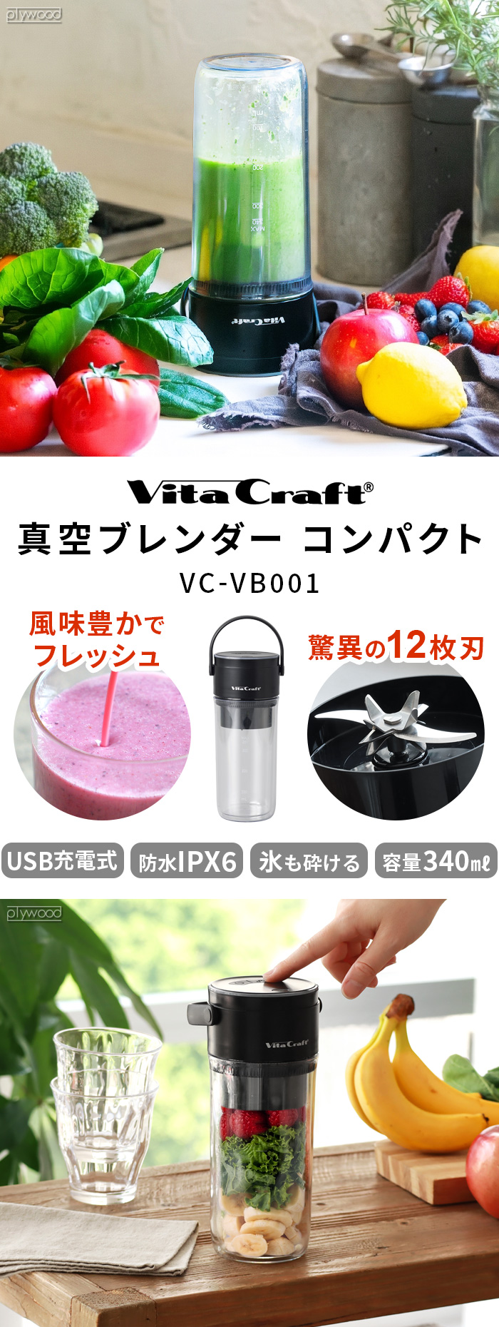 ビタクラフト Vita Craft 真空ブレンダー コンパクト VC-VB001BK