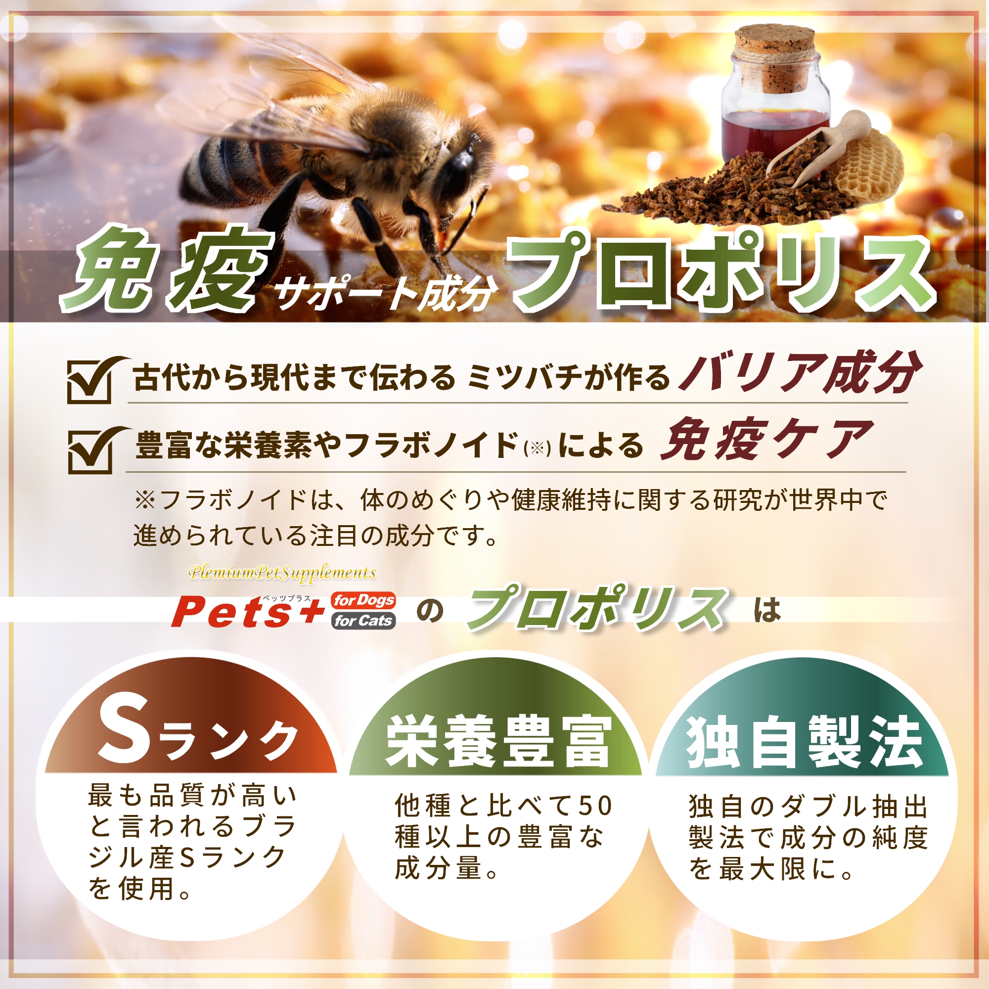 Pets+ 犬 サプリメント 関節 腰 ケア 国産 プロポリス グルコサミン