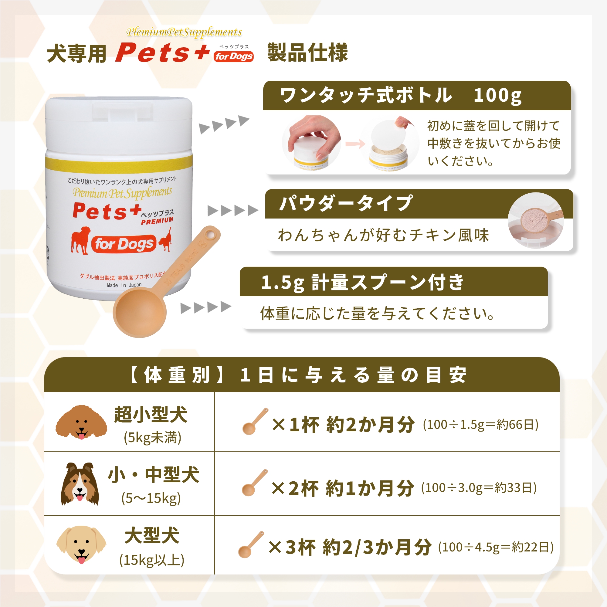 Pets+（ペッツプラス） 犬 サプリメント 脳 心臓 ケア 国産 プロポリス