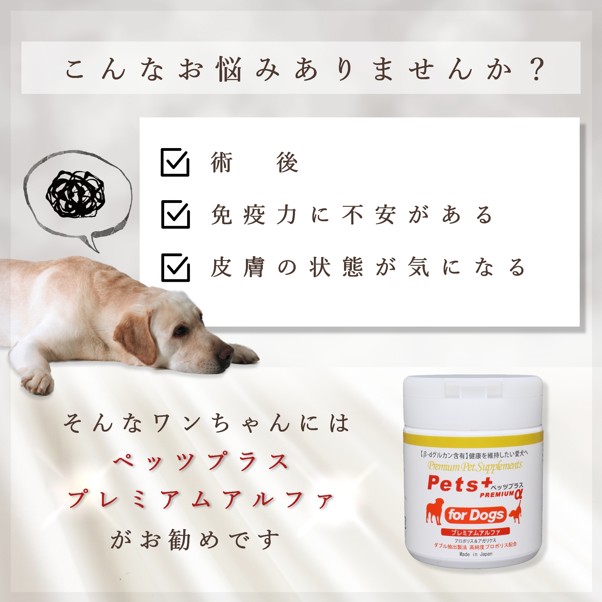 犬専用サプリメント ペッツプラス プレミアムアルファ 〜β-dグルカン含有。健康維持したい愛犬へ〜