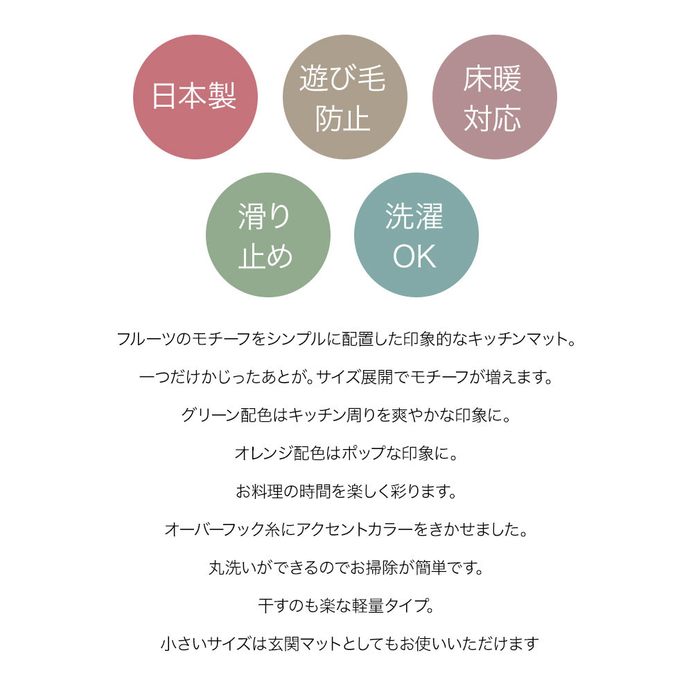 室内マット 玄関マット デザインライフ フルーツミニマット 45×75cm 日本製 洗える 滑り止め付き 床暖房対応 オールシーズン｜pocchione-kabegami｜05