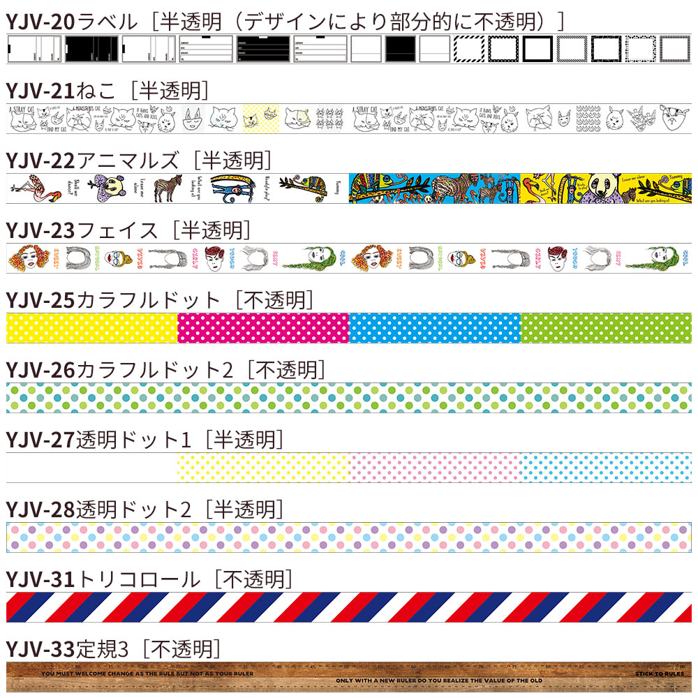 最安値級価格最安値級価格デザイン養生テープ YOJO TAPE ベーシック＆パーツ柄 幅45mm×5m巻 梱包、テープ 
