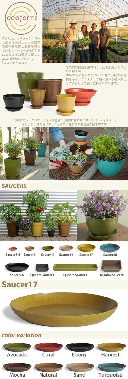 ecoforms(エコフォームズ) 形状とカラーバリエーションが豊富で、植物に合わせて楽しくコーディネイト。インテリア製の高い、カリフォルニア生まれのお洒落な鉢受け皿です。/SAUCERS