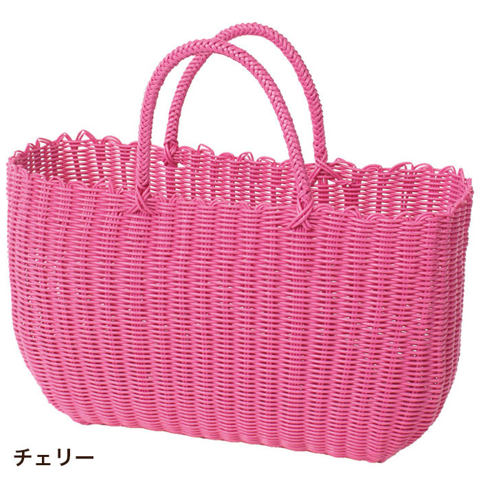 ワランヤワン　カゴバッグ　ピンク かごバッグ カラフル ビニールバッグ バスケット かわいい おしゃれ PP