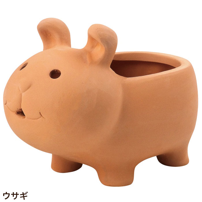 植木鉢 プランター 素焼き かわいい アニマルテラコッタS ネコ カバ