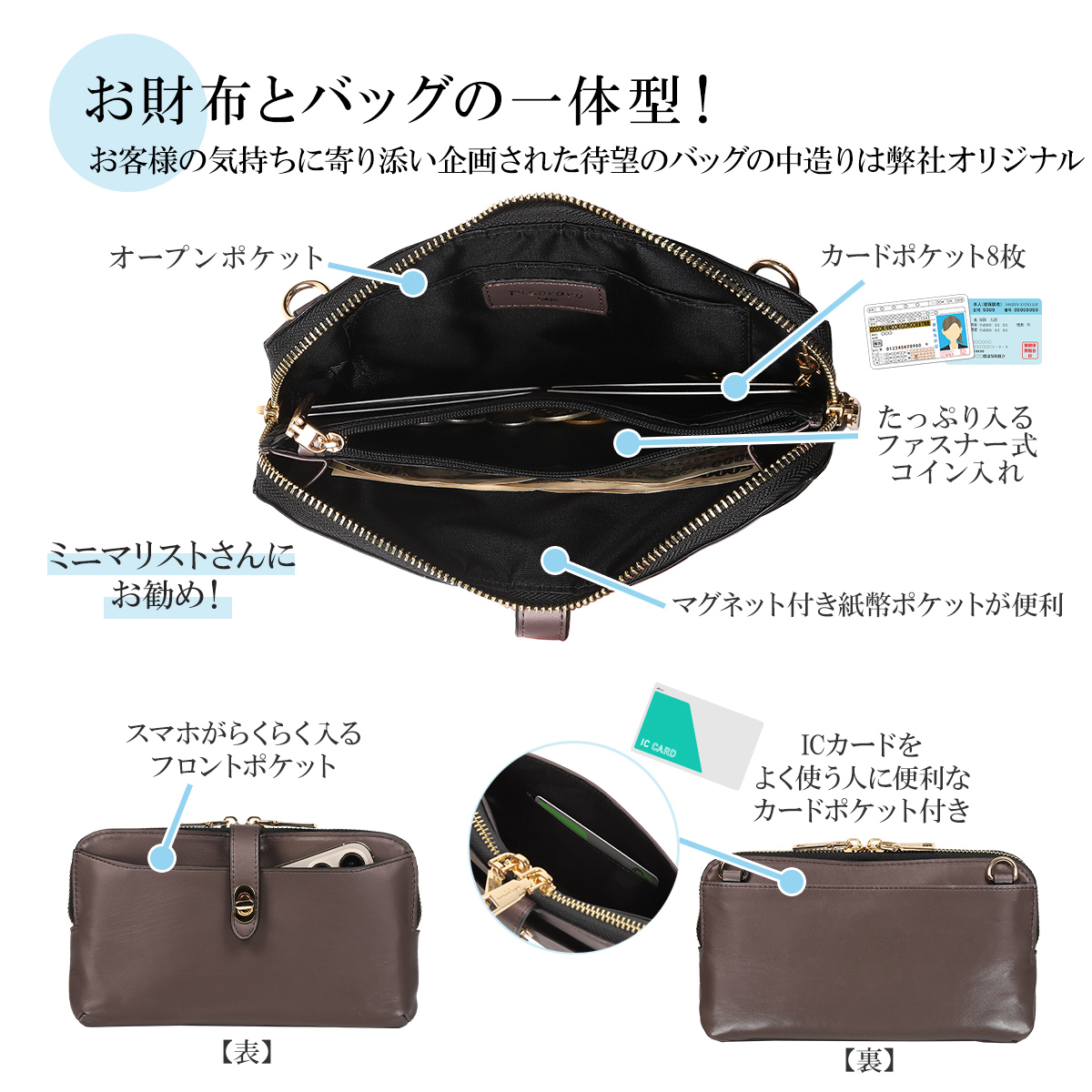ピソラロ Pisoraro 捻り金具横型スマホポシェットお財布